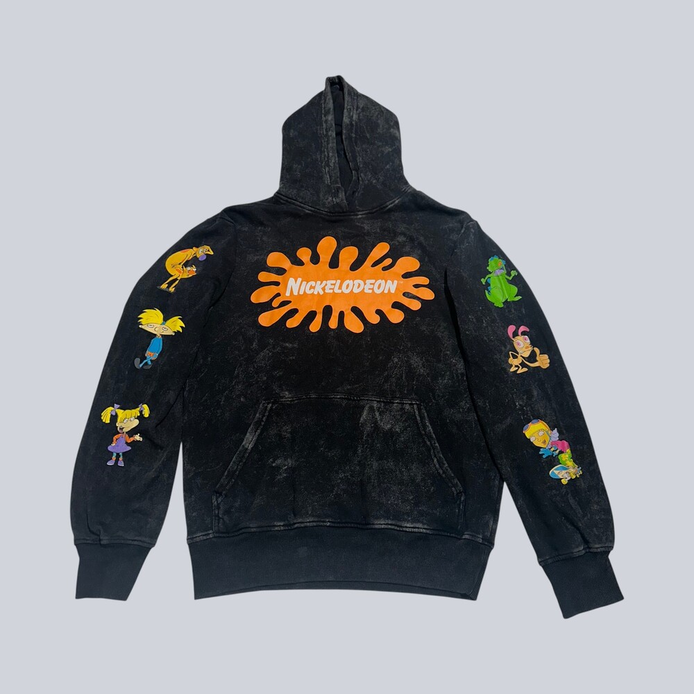 Nickelodeon Splat Mineral Wash Hoodie Size S 90s Cartoon Characters Black